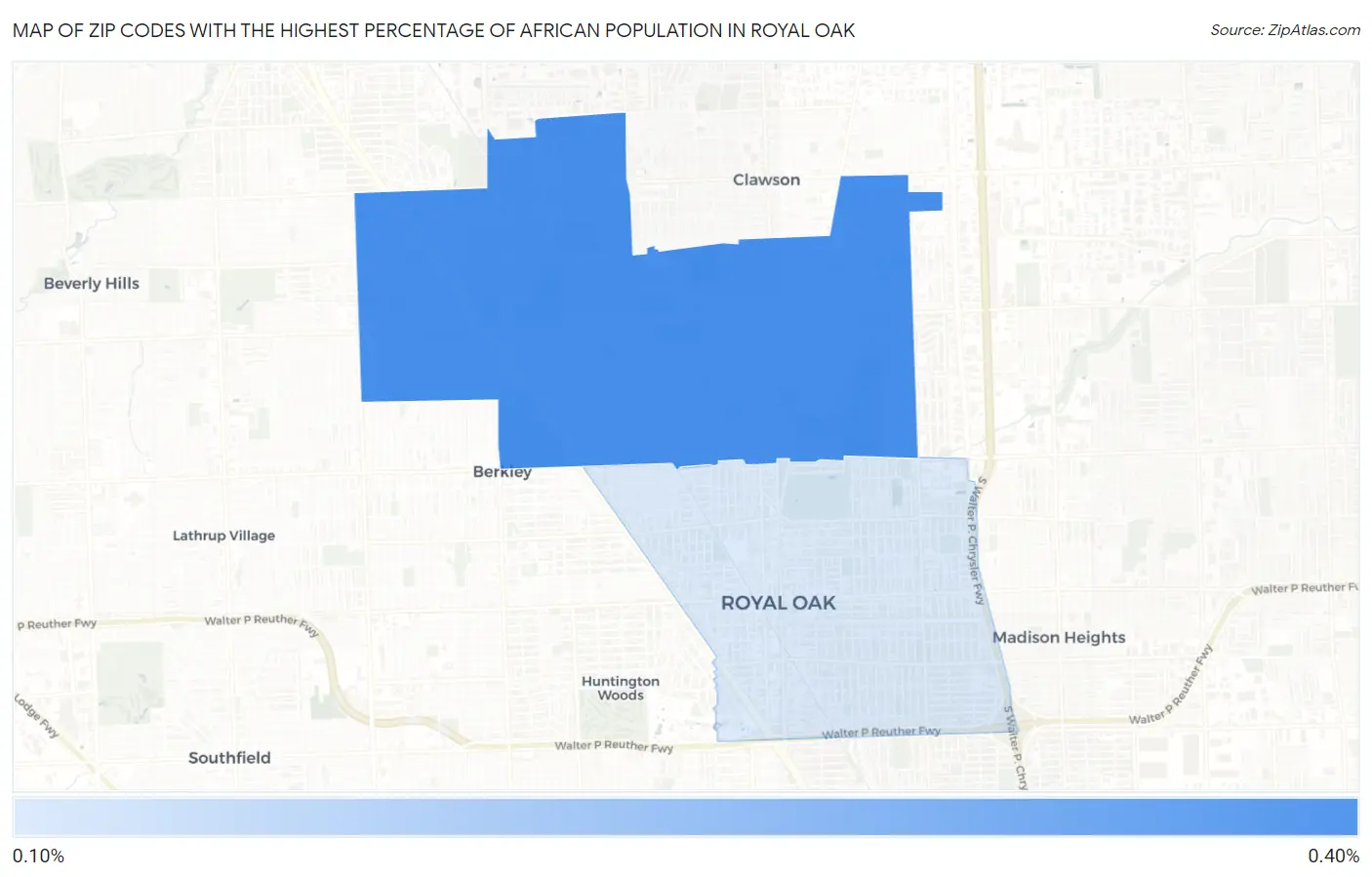 Zip Codes with the Highest Percentage of African Population in Royal Oak Map
