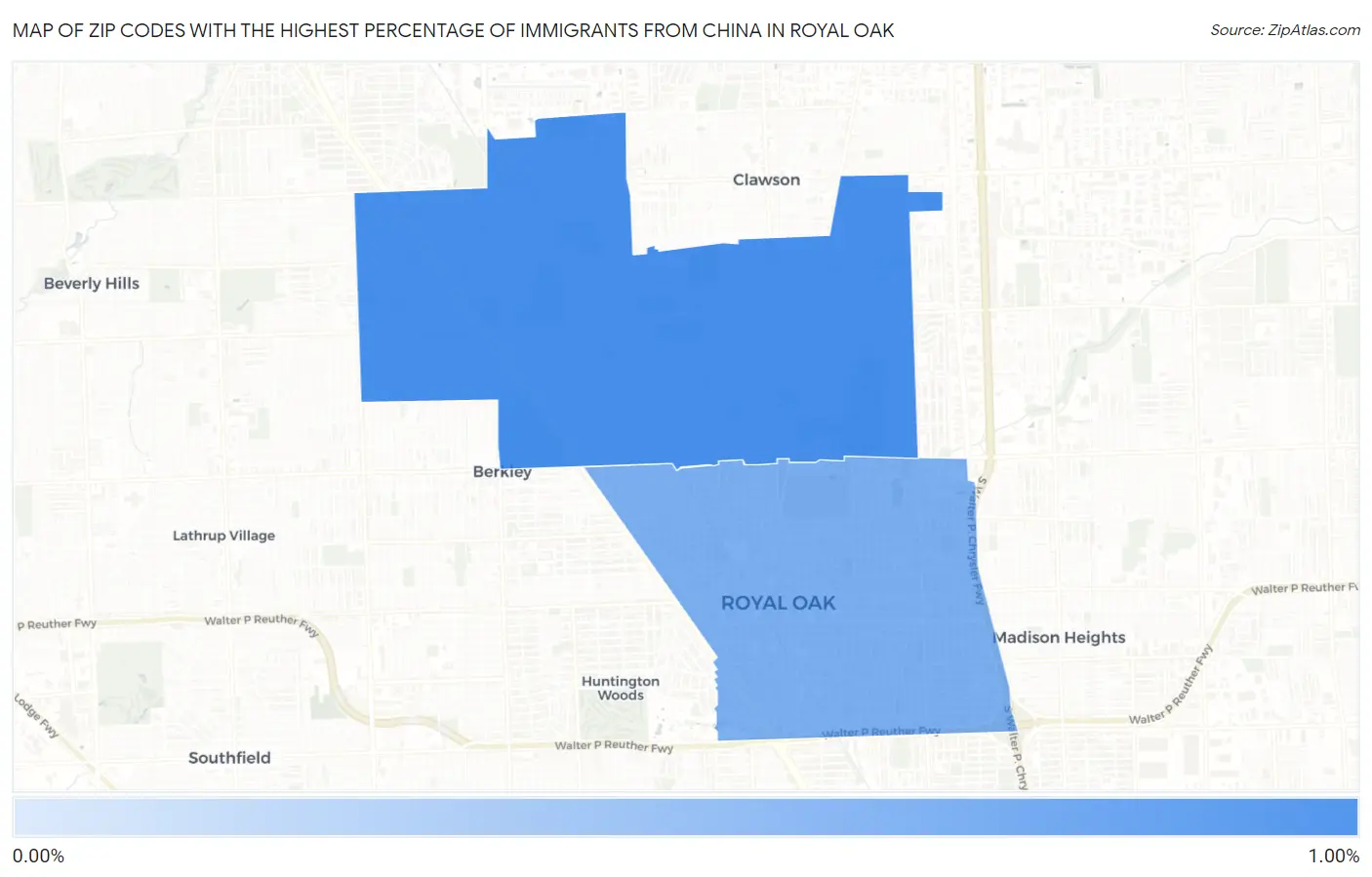 Zip Codes with the Highest Percentage of Immigrants from China in Royal Oak Map