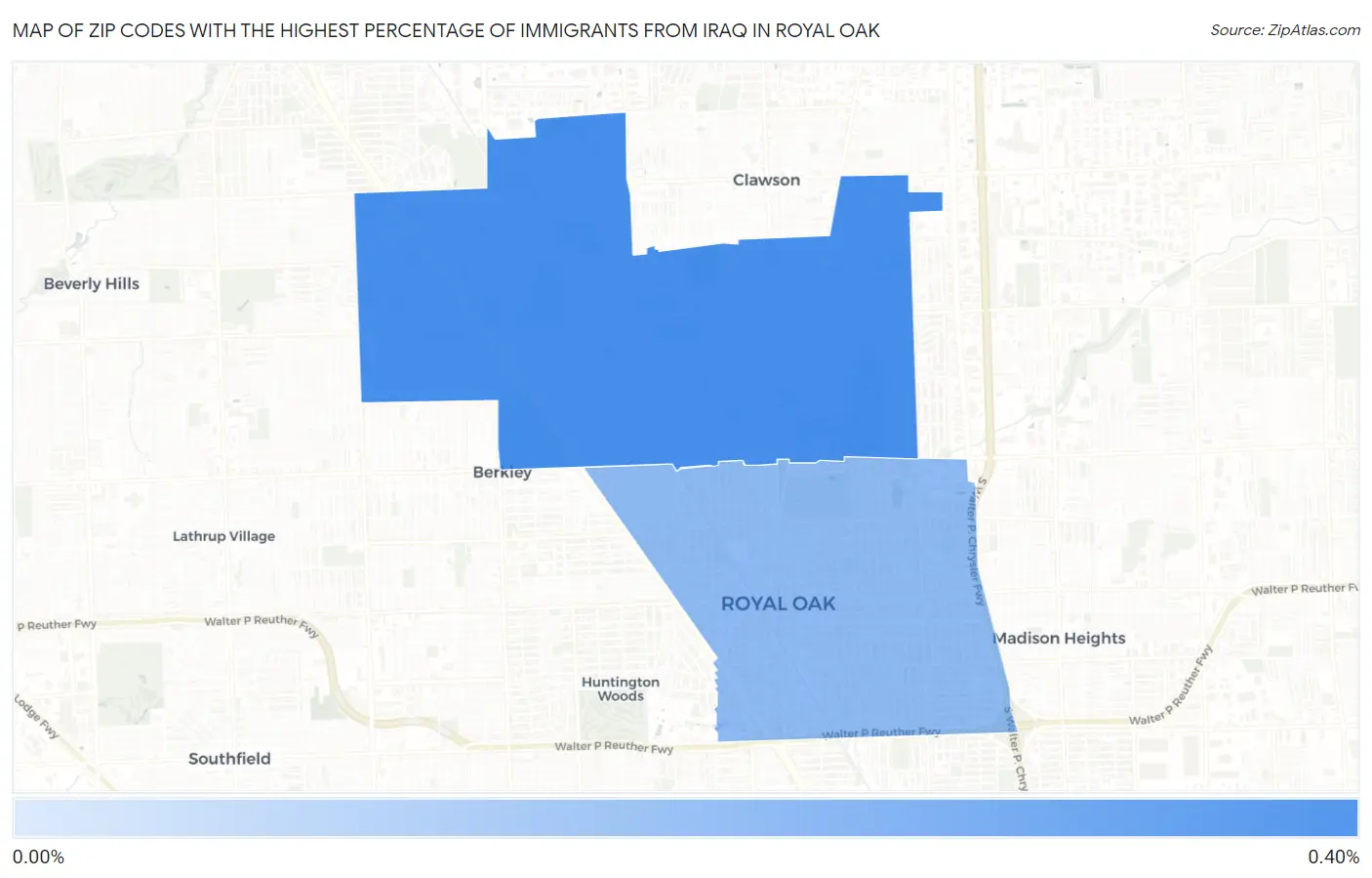 Zip Codes with the Highest Percentage of Immigrants from Iraq in Royal Oak Map