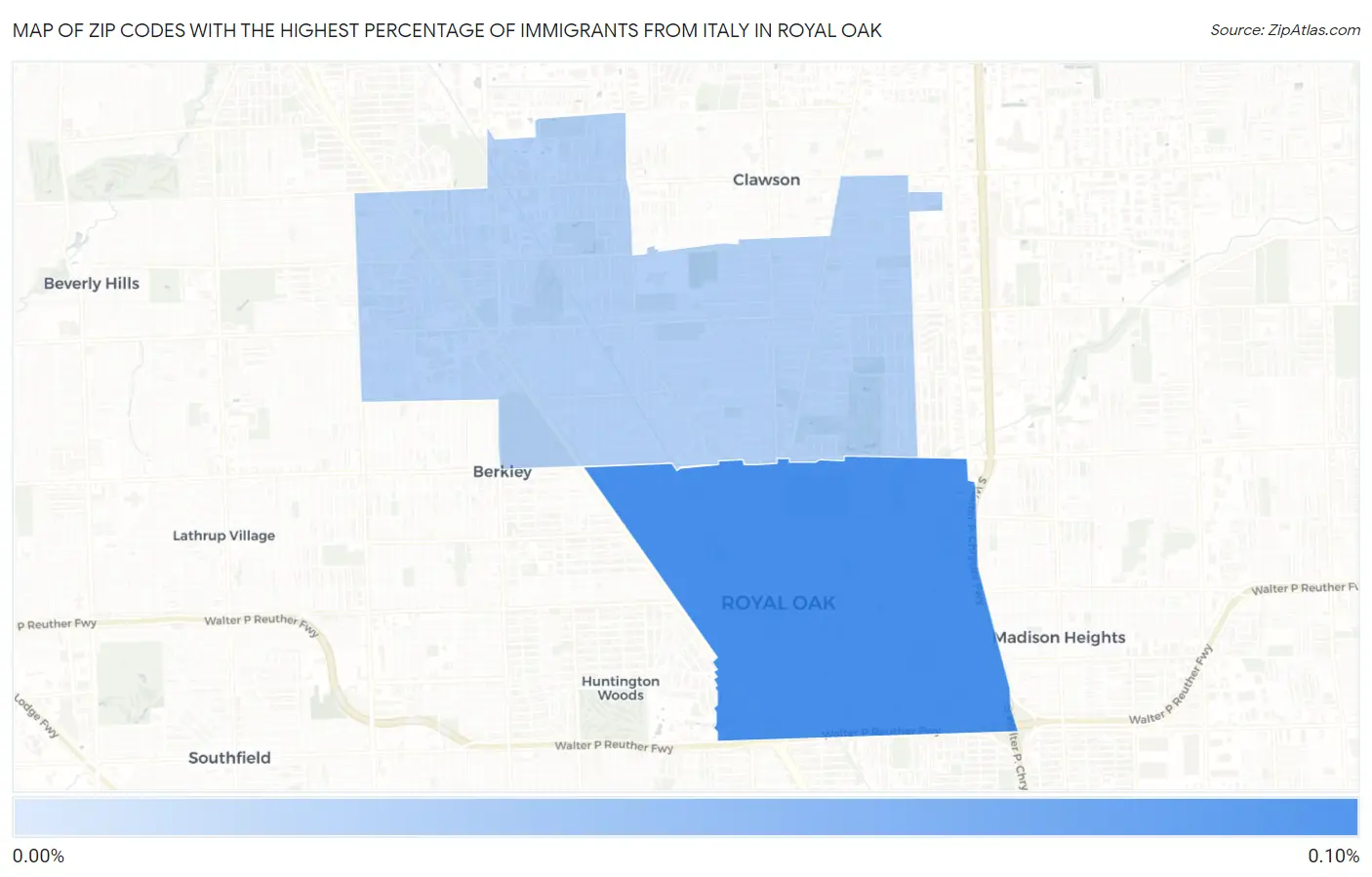 Zip Codes with the Highest Percentage of Immigrants from Italy in Royal Oak Map
