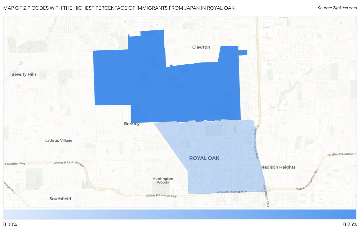 Zip Codes with the Highest Percentage of Immigrants from Japan in Royal Oak Map