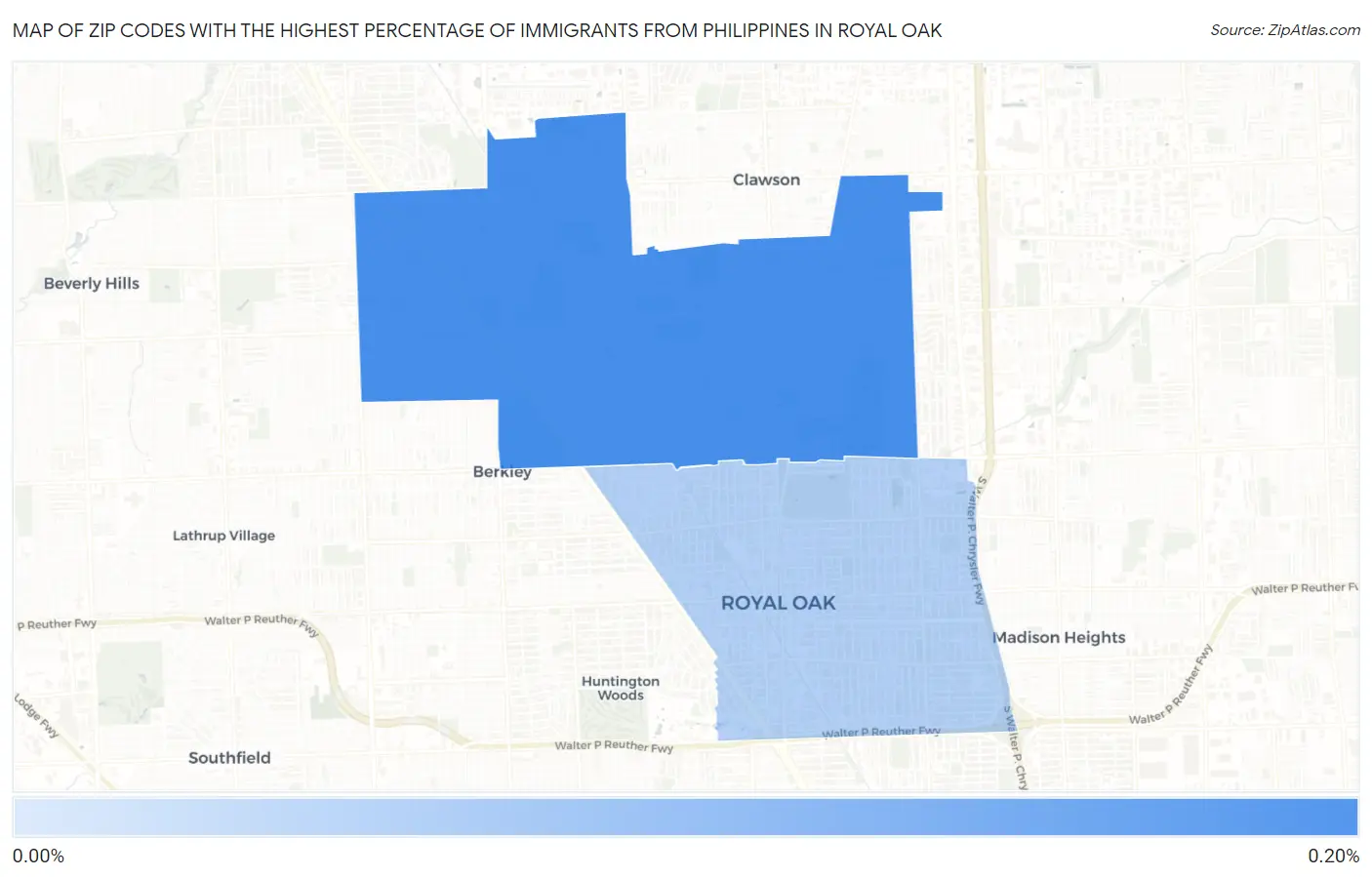 Zip Codes with the Highest Percentage of Immigrants from Philippines in Royal Oak Map