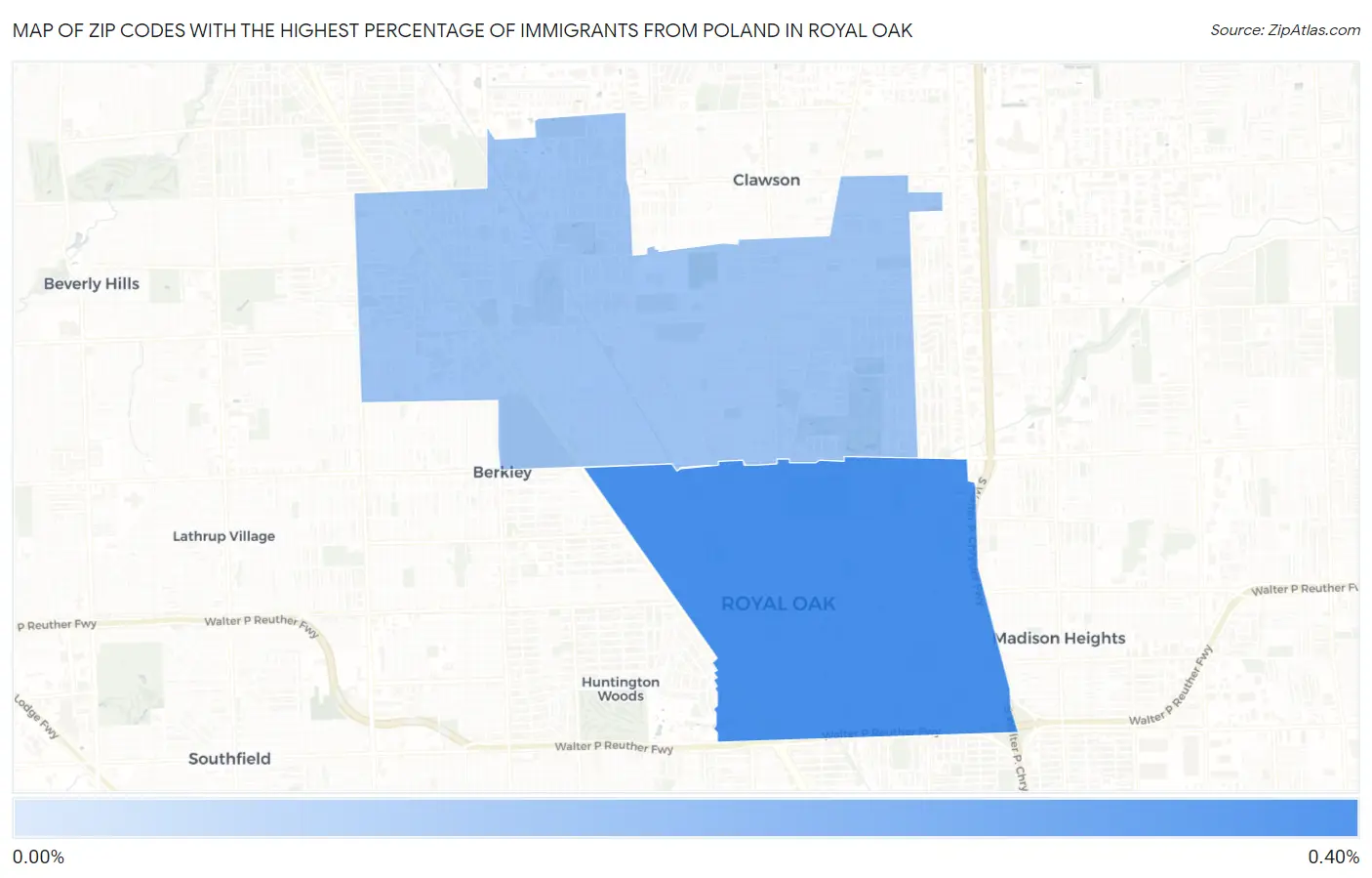 Zip Codes with the Highest Percentage of Immigrants from Poland in Royal Oak Map