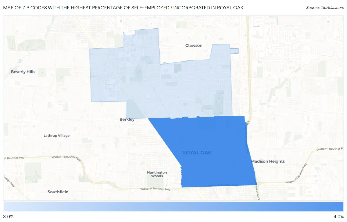 Zip Codes with the Highest Percentage of Self-Employed / Incorporated in Royal Oak Map