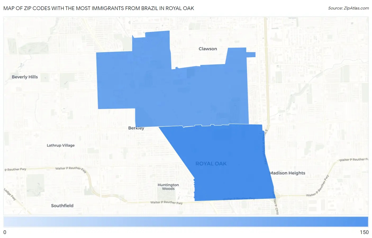 Zip Codes with the Most Immigrants from Brazil in Royal Oak Map