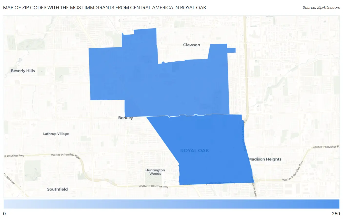 Zip Codes with the Most Immigrants from Central America in Royal Oak Map