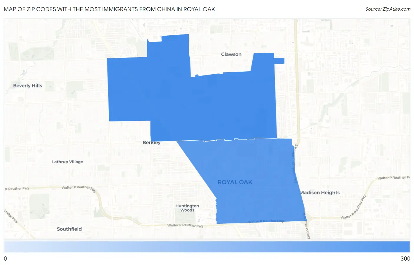 Zip Codes with the Most Immigrants from China in Royal Oak Map