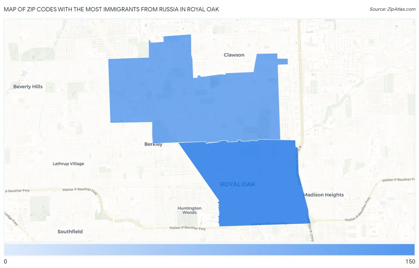 Zip Codes with the Most Immigrants from Russia in Royal Oak Map