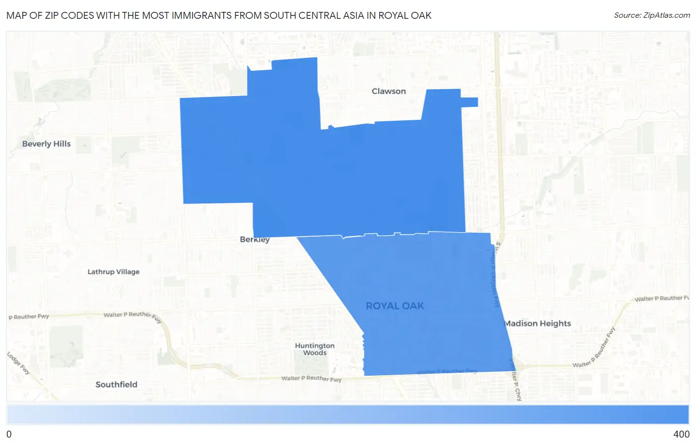 Zip Codes with the Most Immigrants from South Central Asia in Royal Oak Map