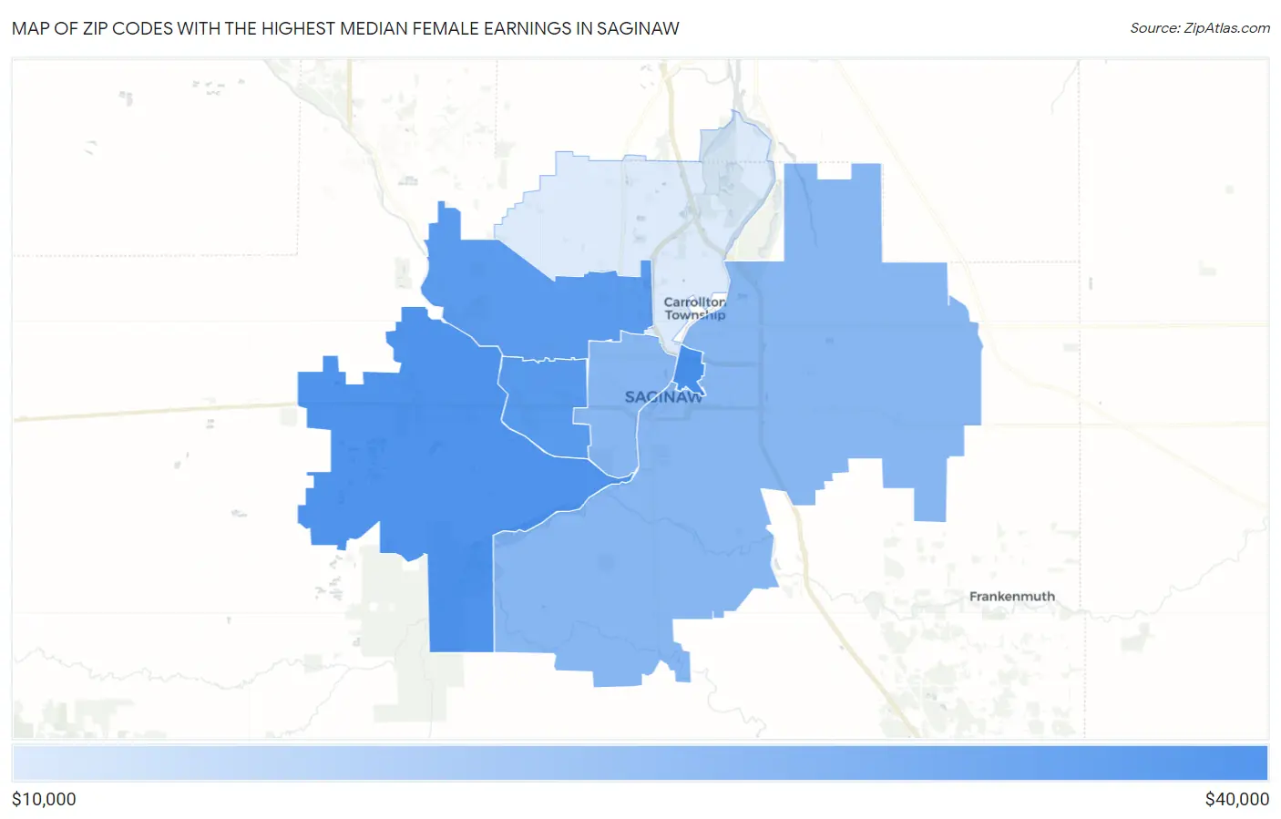 Zip Codes with the Highest Median Female Earnings in Saginaw Map
