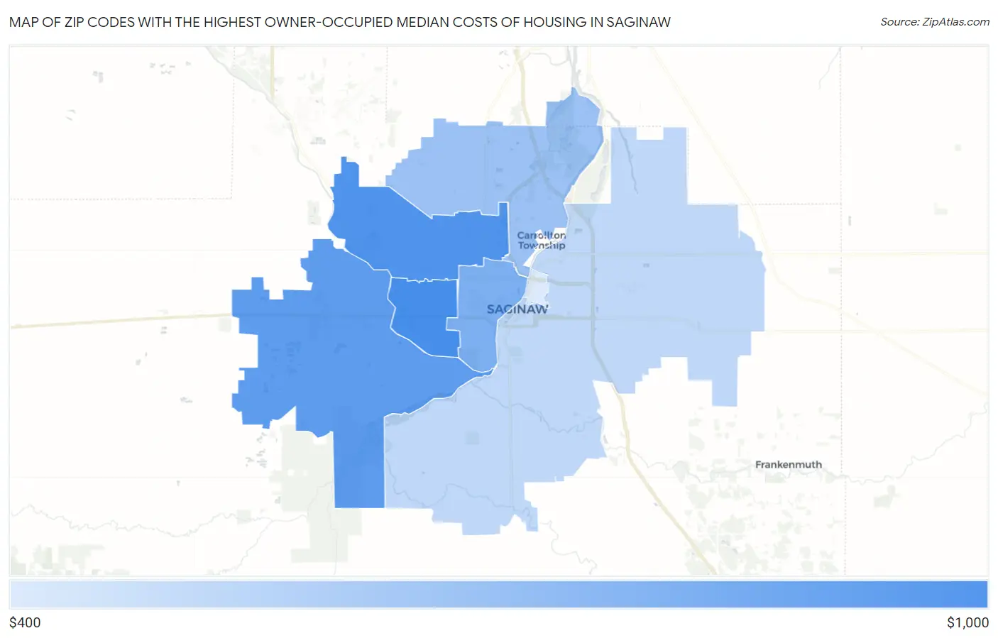 Zip Codes with the Highest Owner-Occupied Median Costs of Housing in Saginaw Map