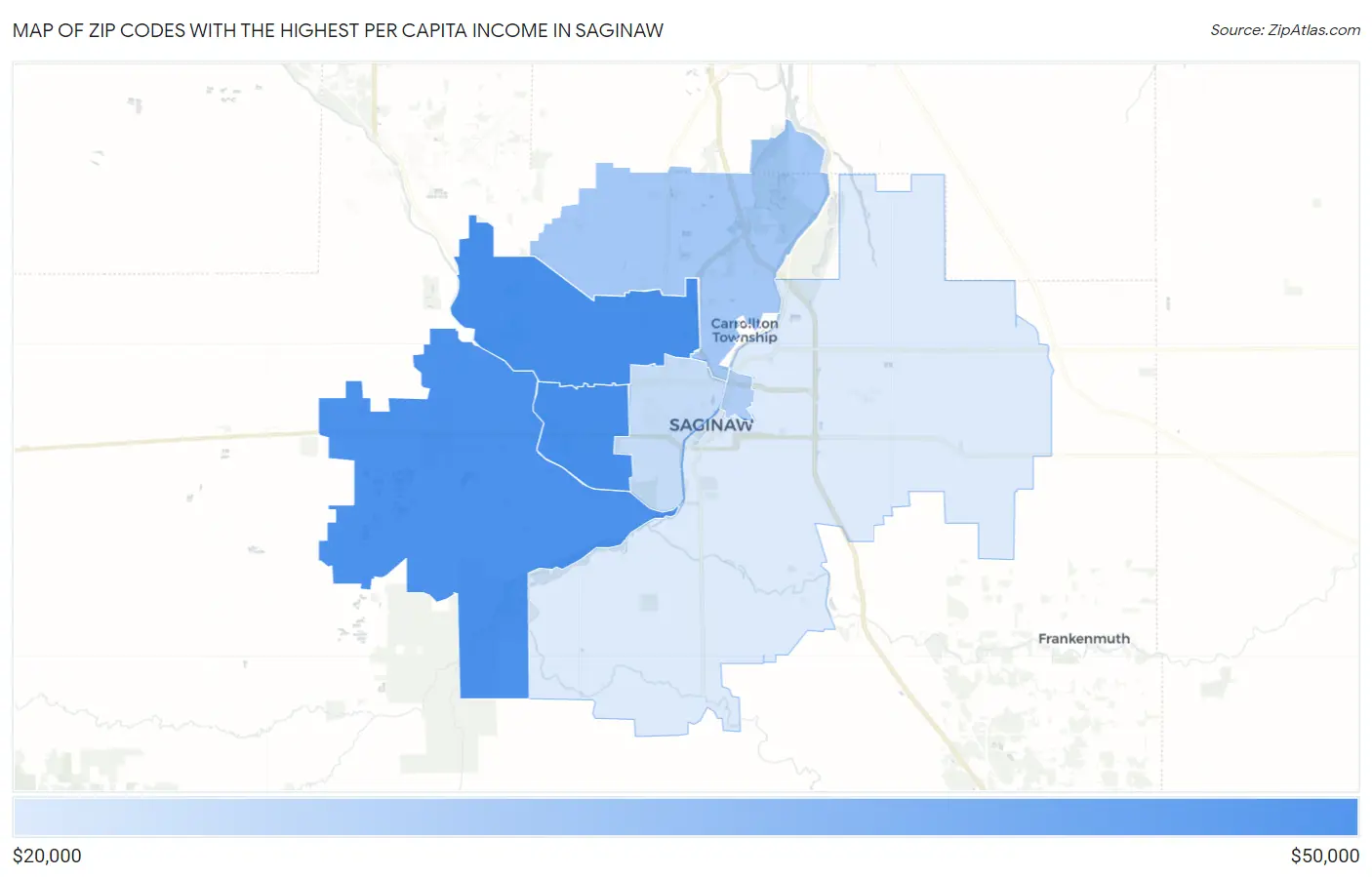 Zip Codes with the Highest Per Capita Income in Saginaw Map