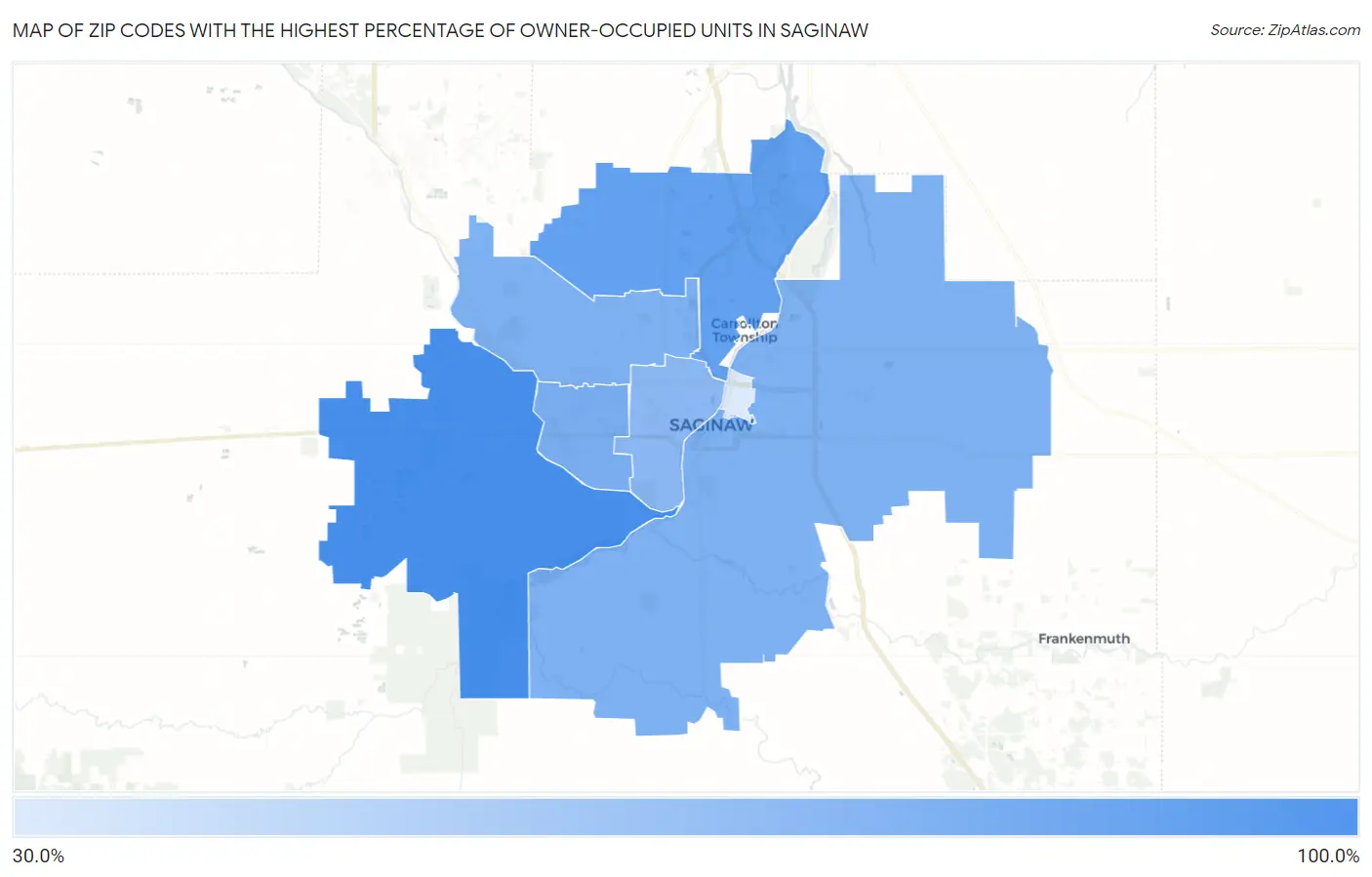 Zip Codes with the Highest Percentage of Owner-Occupied Units in Saginaw Map