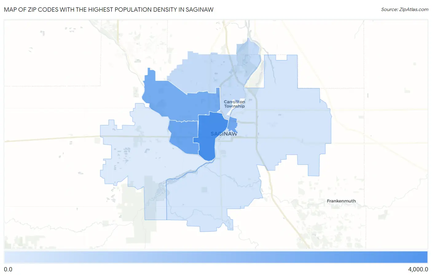 Zip Codes with the Highest Population Density in Saginaw Map