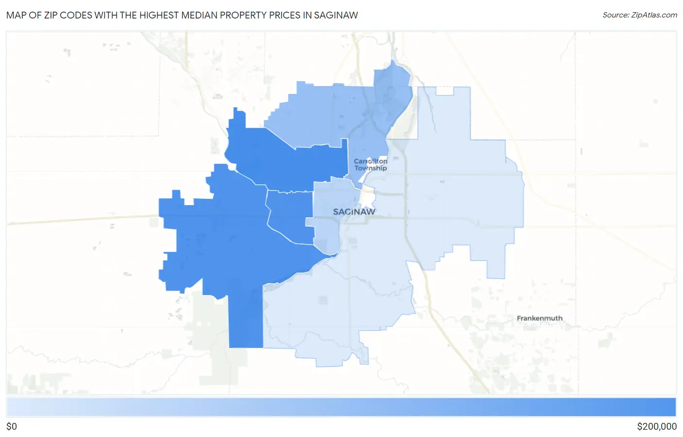 Zip Codes with the Highest Median Property Prices in Saginaw Map