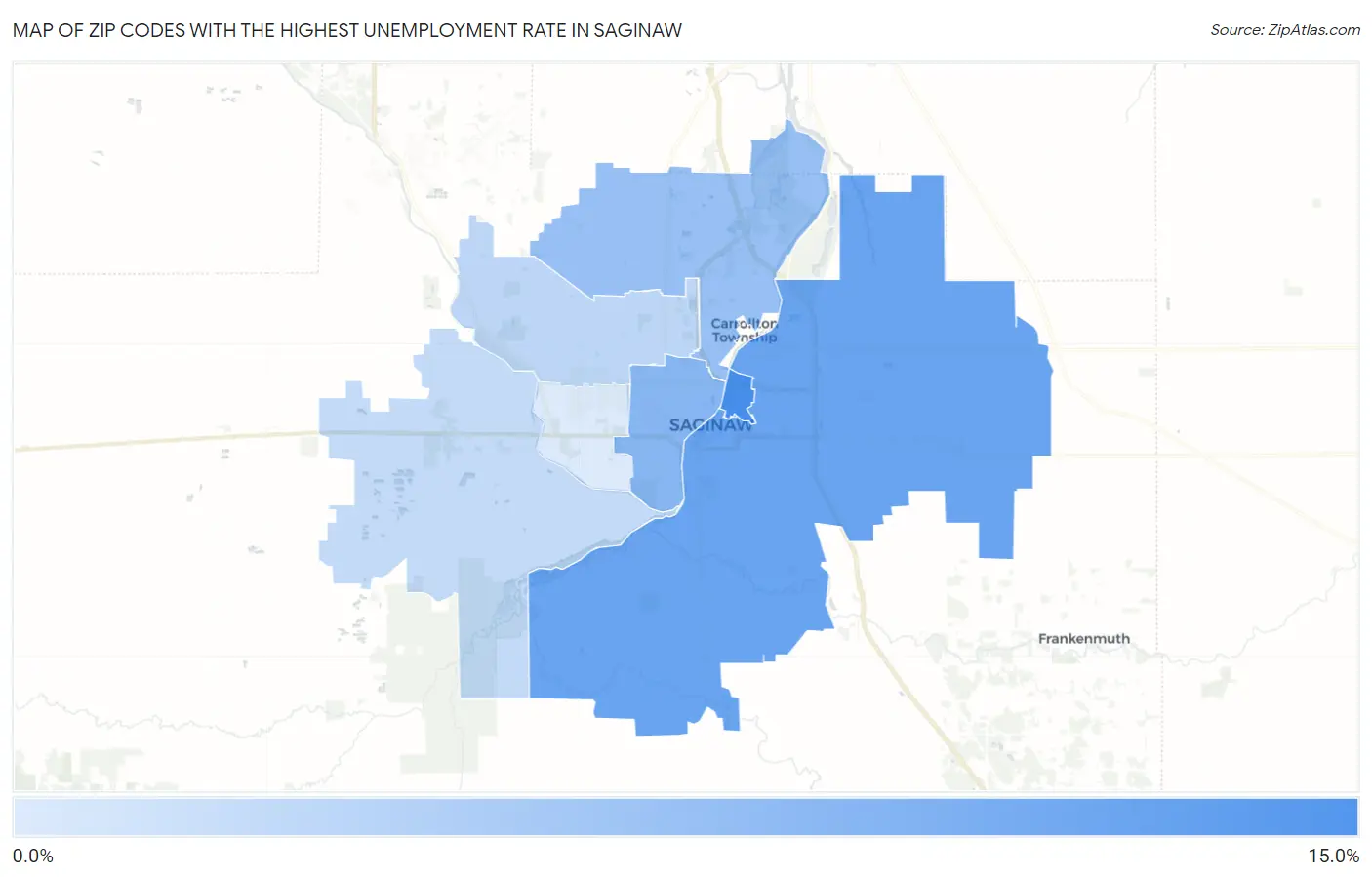 Zip Codes with the Highest Unemployment Rate in Saginaw Map
