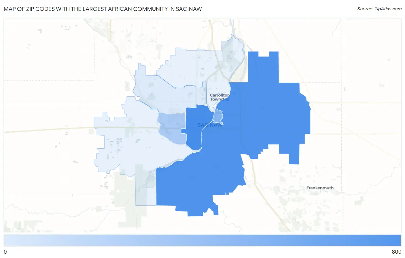 Zip Codes with the Largest African Community in Saginaw Map