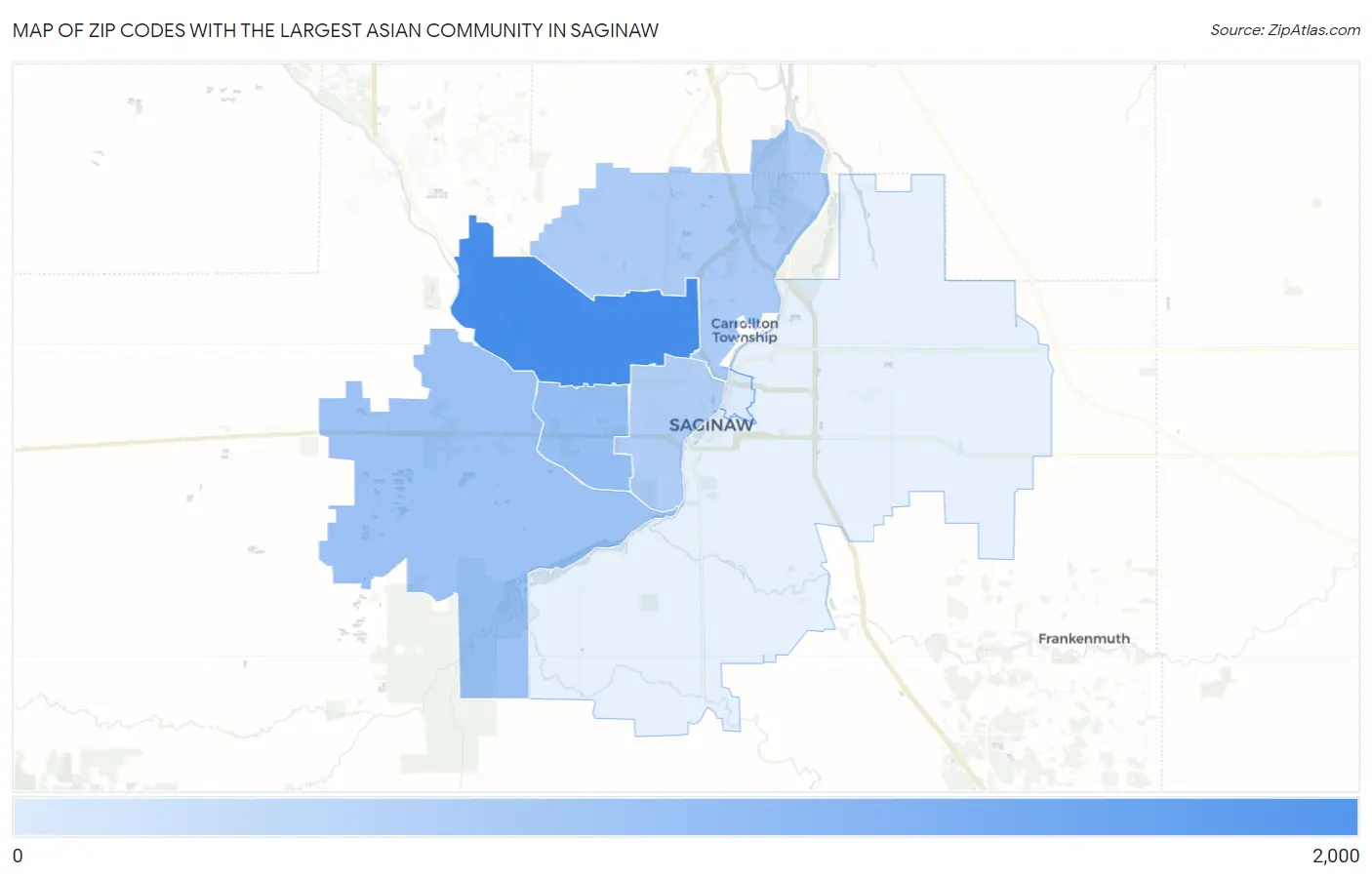 Zip Codes with the Largest Asian Community in Saginaw Map
