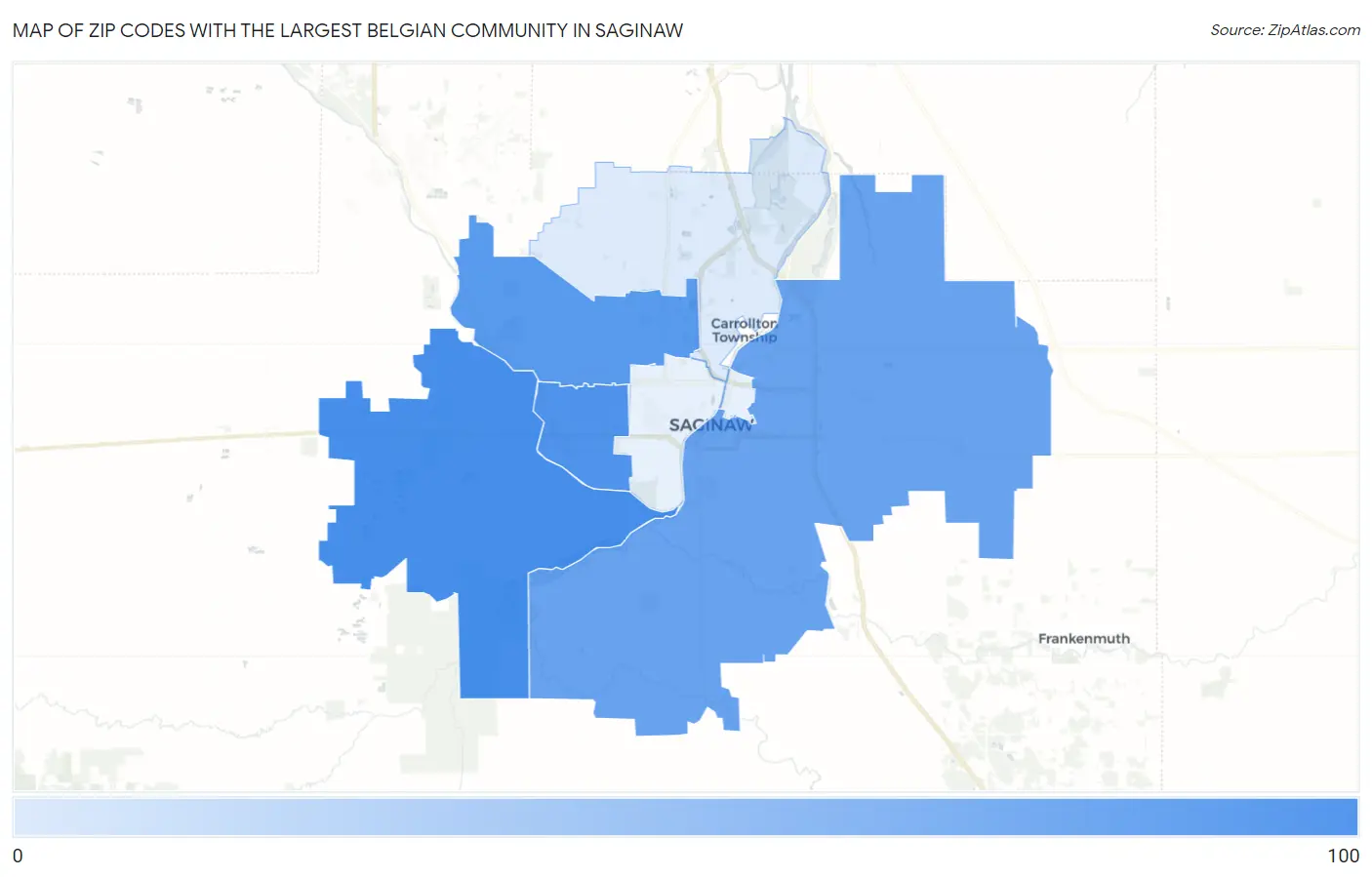 Zip Codes with the Largest Belgian Community in Saginaw Map