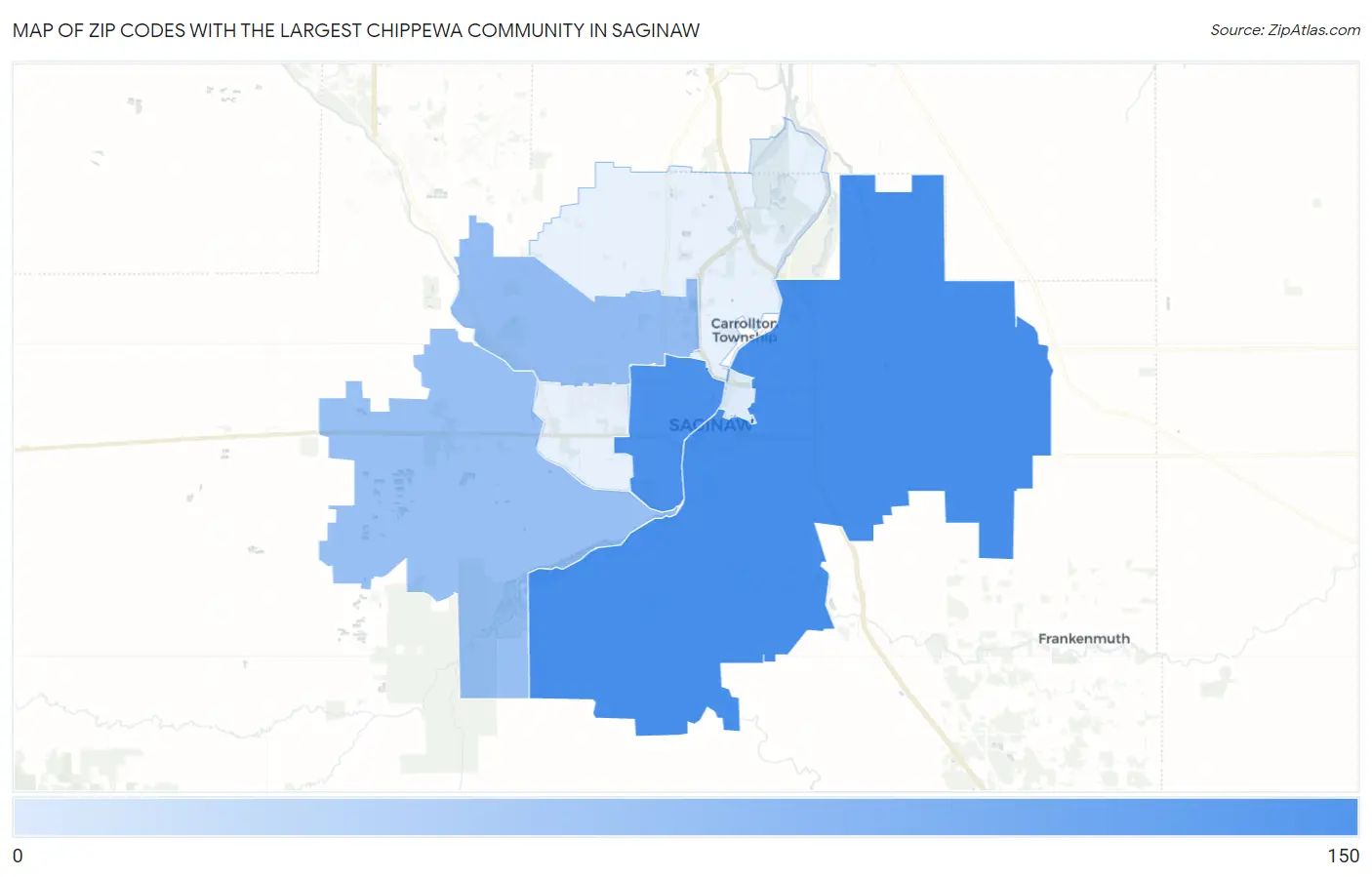 Zip Codes with the Largest Chippewa Community in Saginaw Map