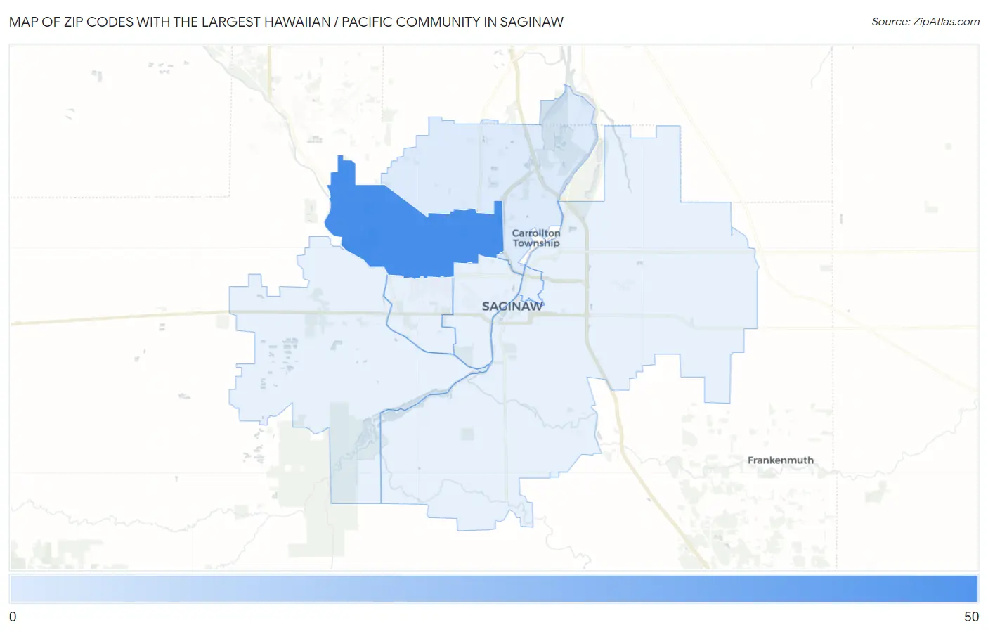 Zip Codes with the Largest Hawaiian / Pacific Community in Saginaw Map