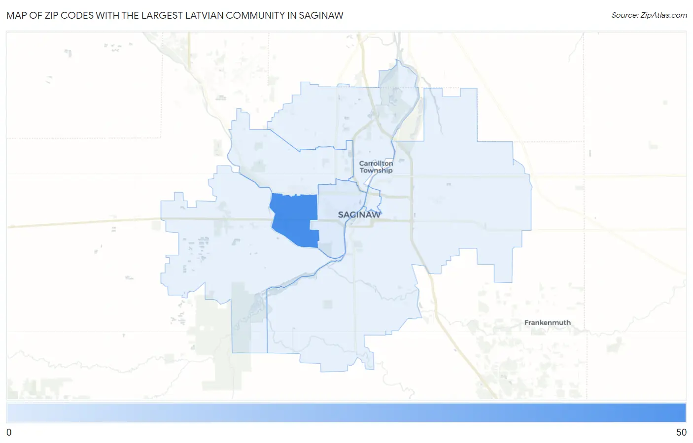 Zip Codes with the Largest Latvian Community in Saginaw Map
