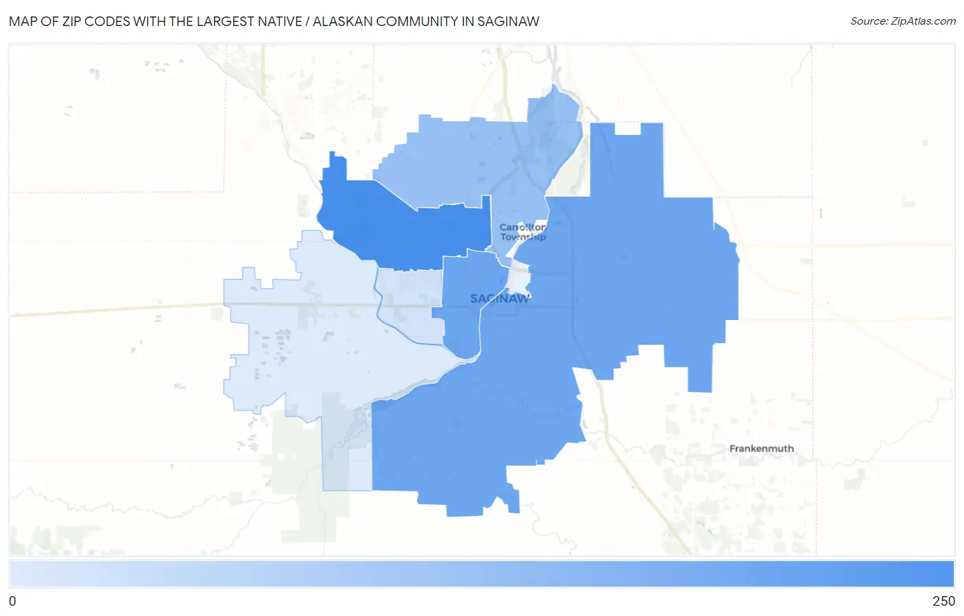 Zip Codes with the Largest Native / Alaskan Community in Saginaw Map