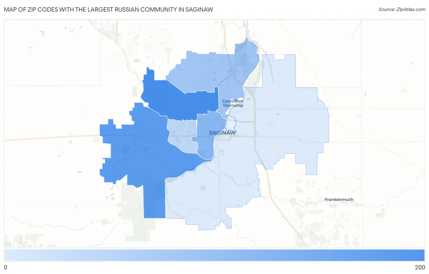 Zip Codes with the Largest Russian Community in Saginaw Map