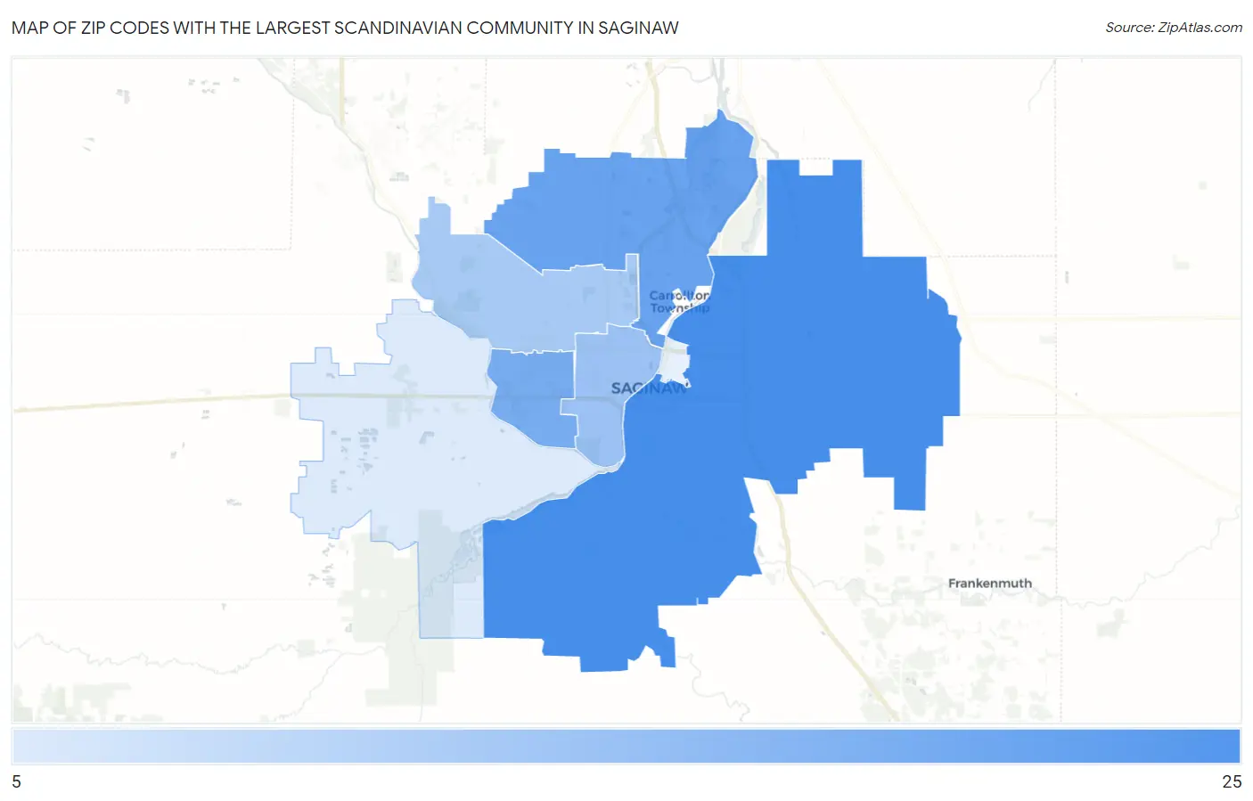 Zip Codes with the Largest Scandinavian Community in Saginaw Map