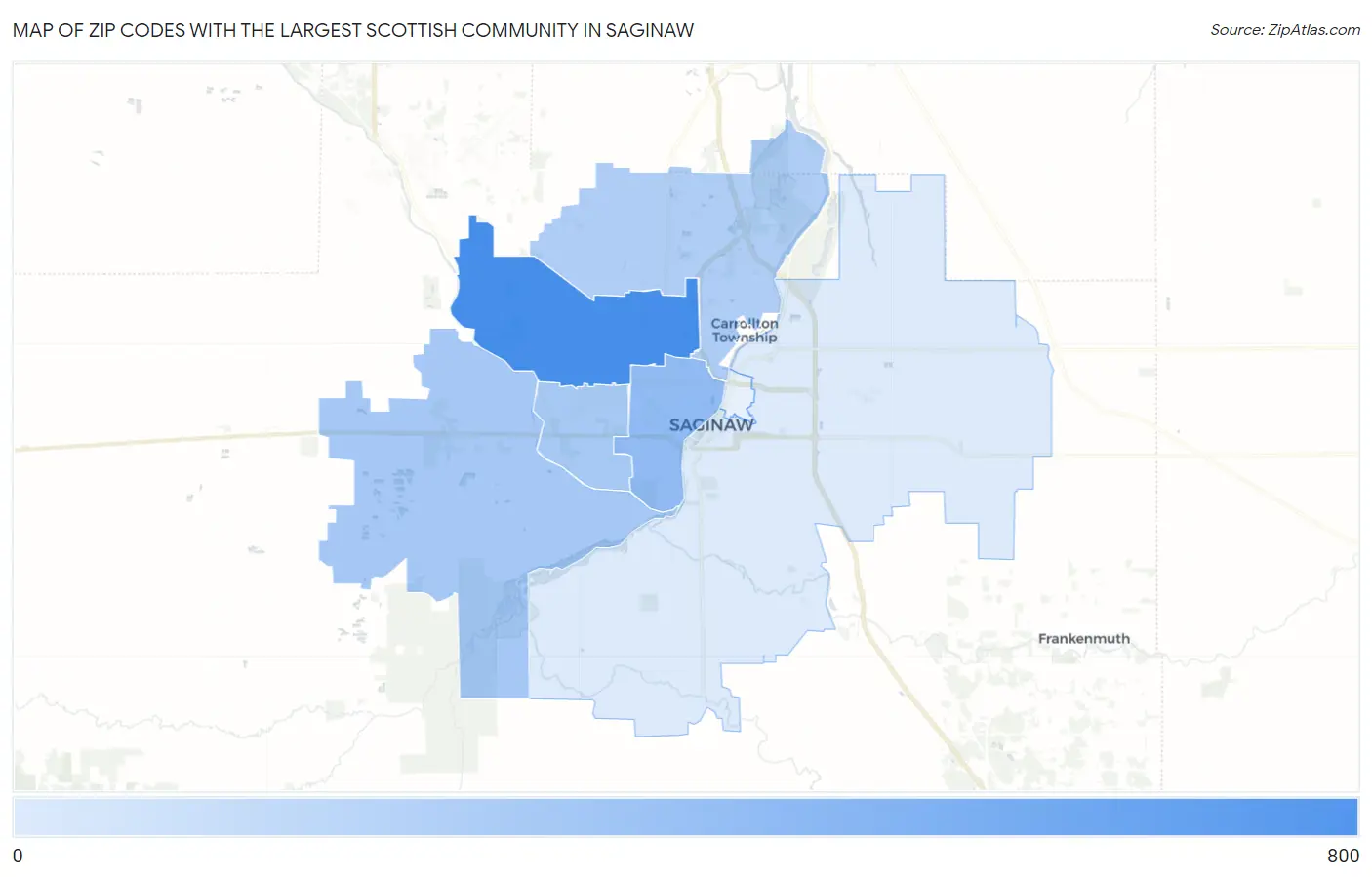Zip Codes with the Largest Scottish Community in Saginaw Map
