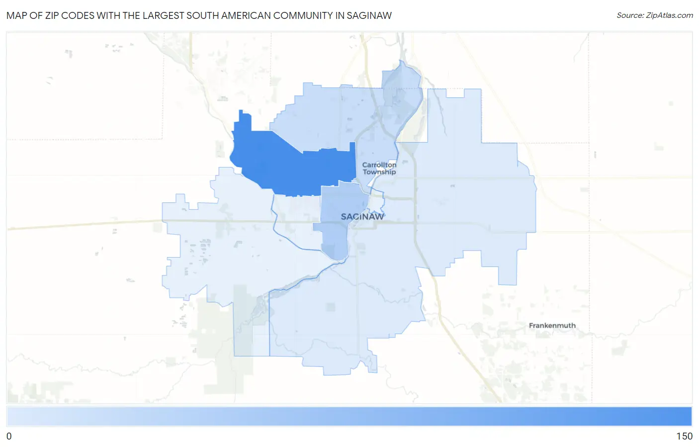 Zip Codes with the Largest South American Community in Saginaw Map