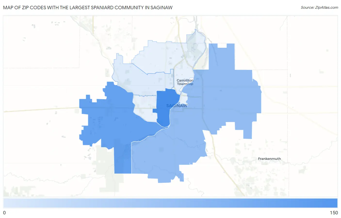 Zip Codes with the Largest Spaniard Community in Saginaw Map