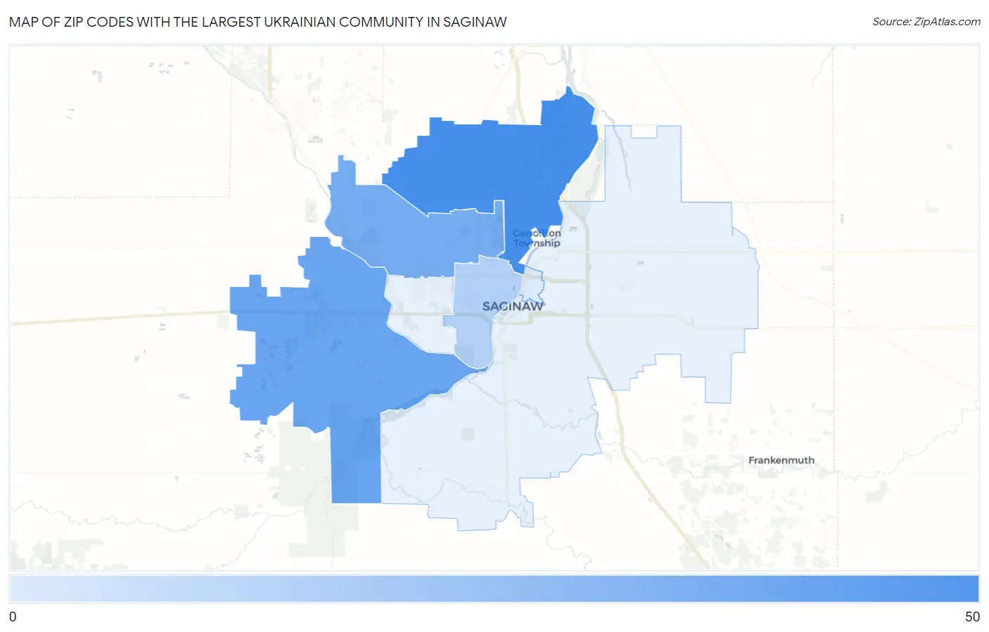Zip Codes with the Largest Ukrainian Community in Saginaw Map