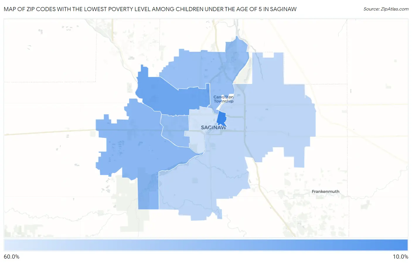 Zip Codes with the Lowest Poverty Level Among Children Under the Age of 5 in Saginaw Map