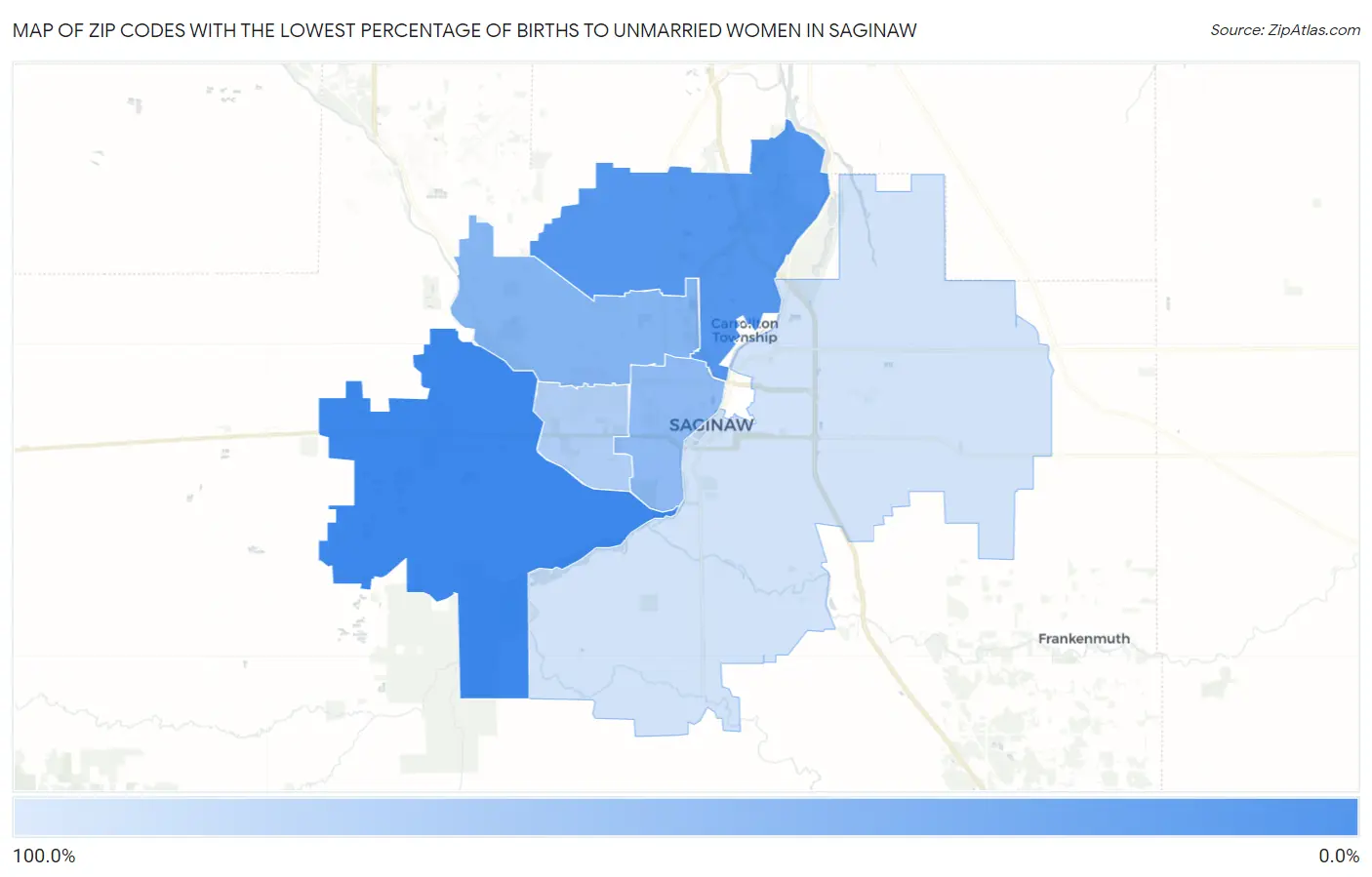 Zip Codes with the Lowest Percentage of Births to Unmarried Women in Saginaw Map