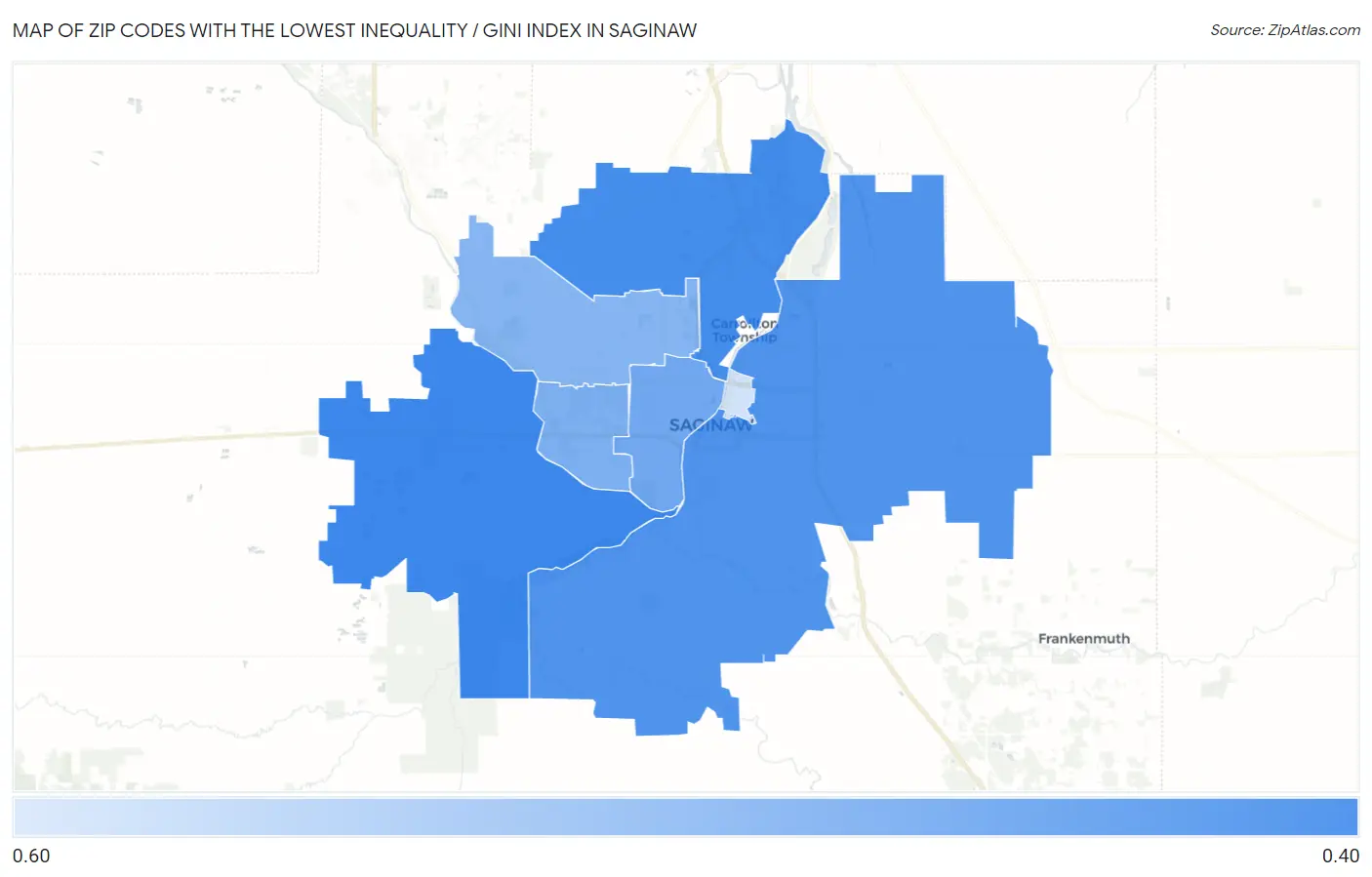 Zip Codes with the Lowest Inequality / Gini Index in Saginaw Map
