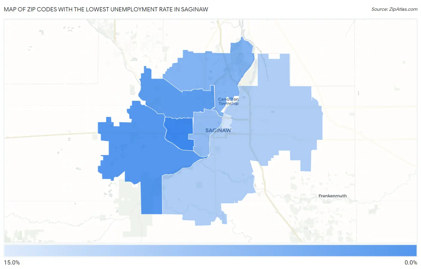 Zip Codes with the Lowest Unemployment Rate in Saginaw Map
