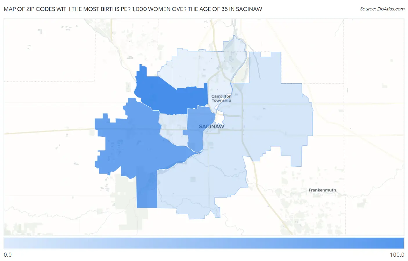 Zip Codes with the Most Births per 1,000 Women Over the Age of 35 in Saginaw Map