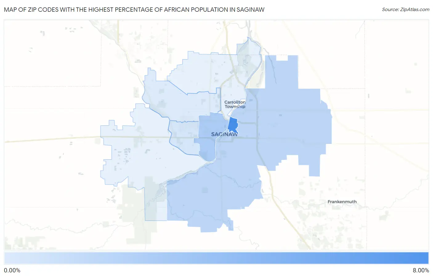Zip Codes with the Highest Percentage of African Population in Saginaw Map