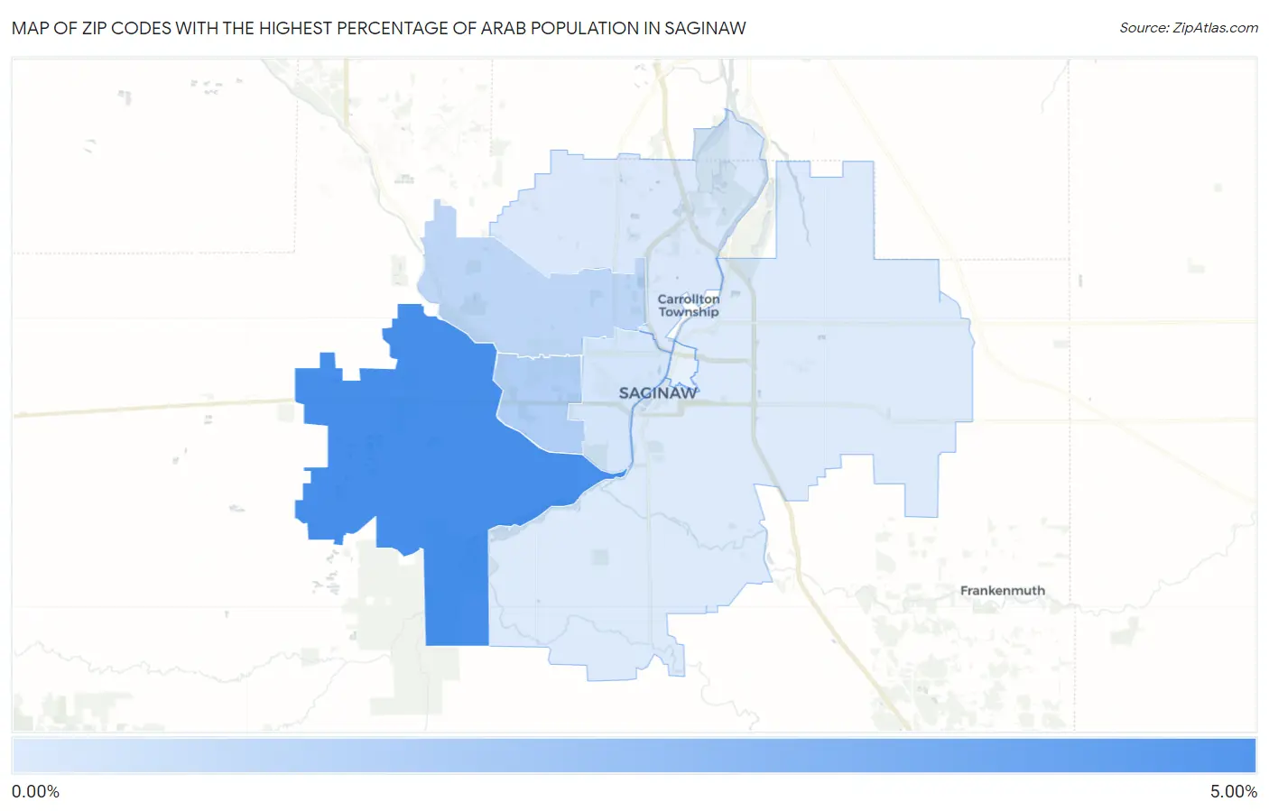 Zip Codes with the Highest Percentage of Arab Population in Saginaw Map