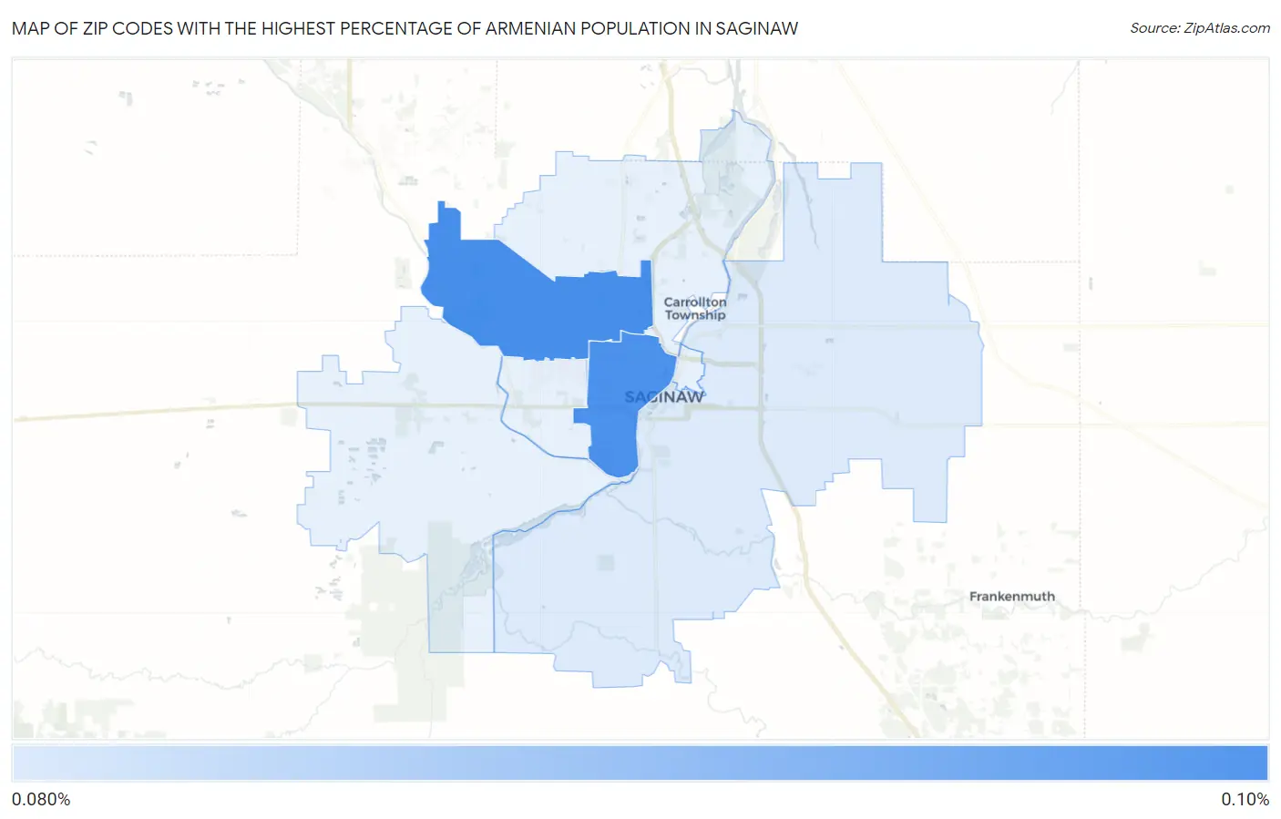 Zip Codes with the Highest Percentage of Armenian Population in Saginaw Map