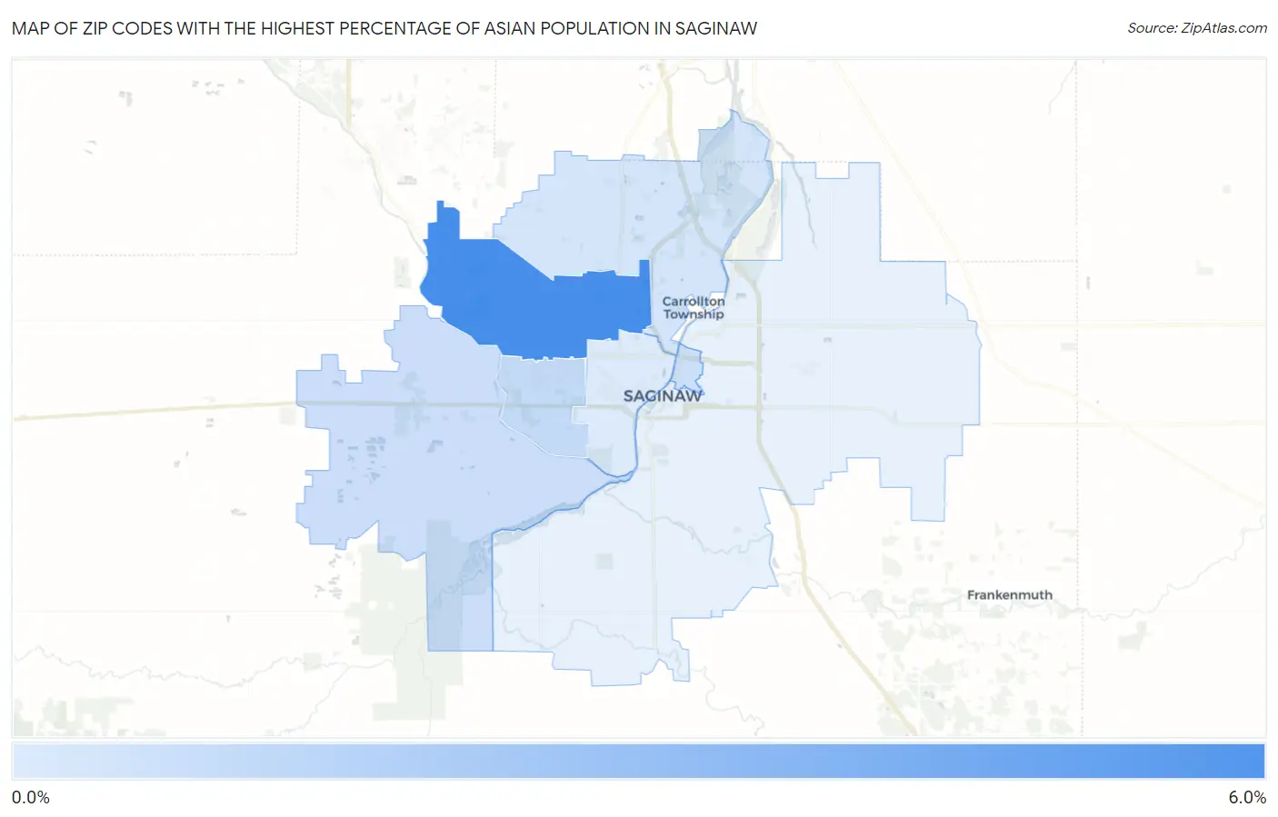 Zip Codes with the Highest Percentage of Asian Population in Saginaw Map