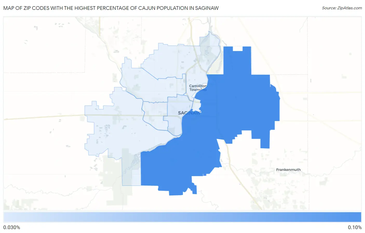 Zip Codes with the Highest Percentage of Cajun Population in Saginaw Map