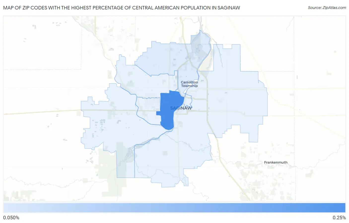 Zip Codes with the Highest Percentage of Central American Population in Saginaw Map