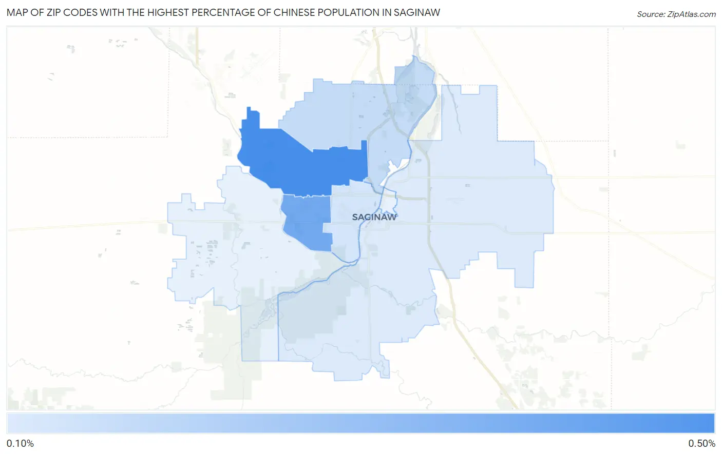 Zip Codes with the Highest Percentage of Chinese Population in Saginaw Map