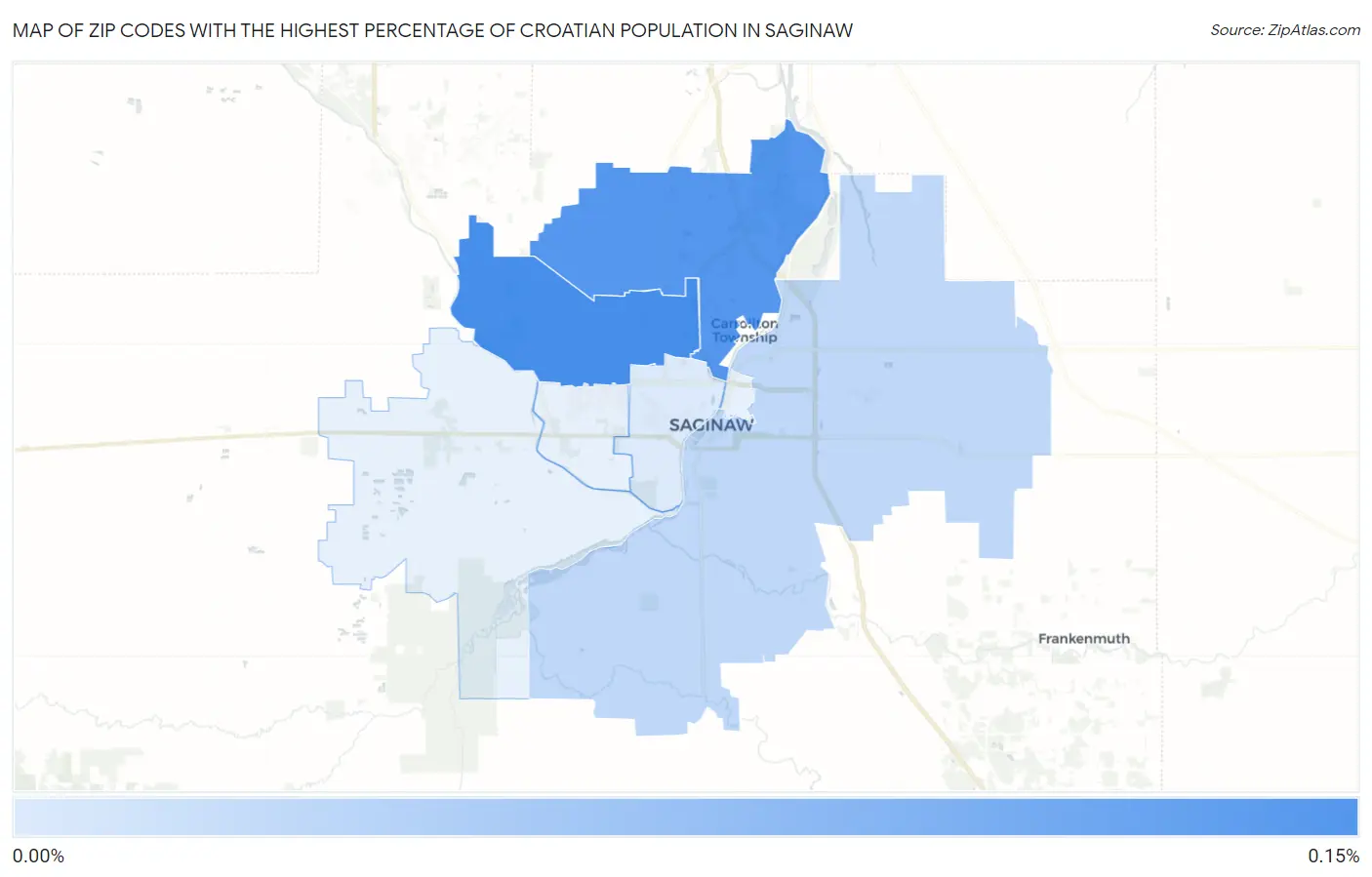 Zip Codes with the Highest Percentage of Croatian Population in Saginaw Map