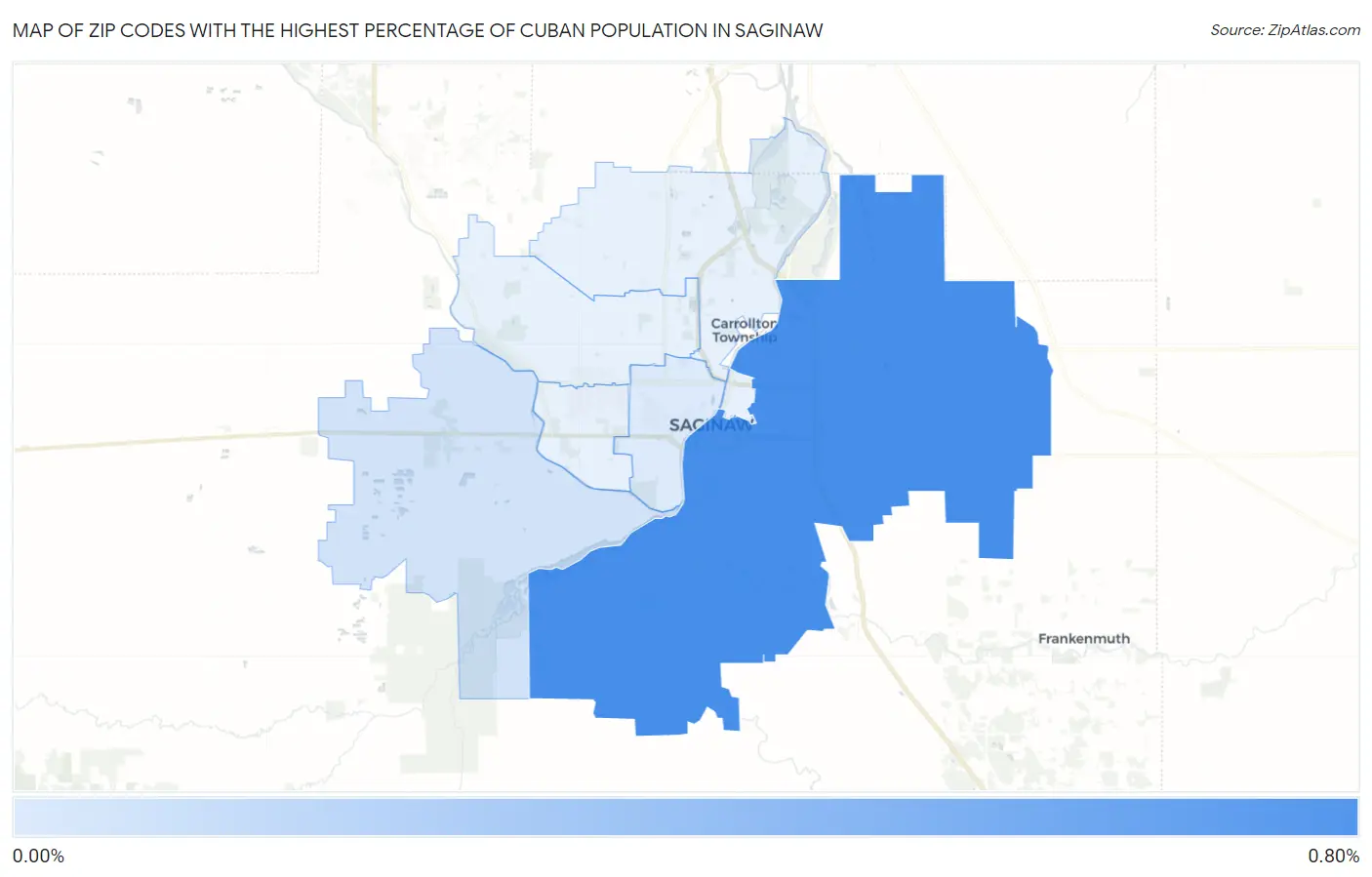 Zip Codes with the Highest Percentage of Cuban Population in Saginaw Map