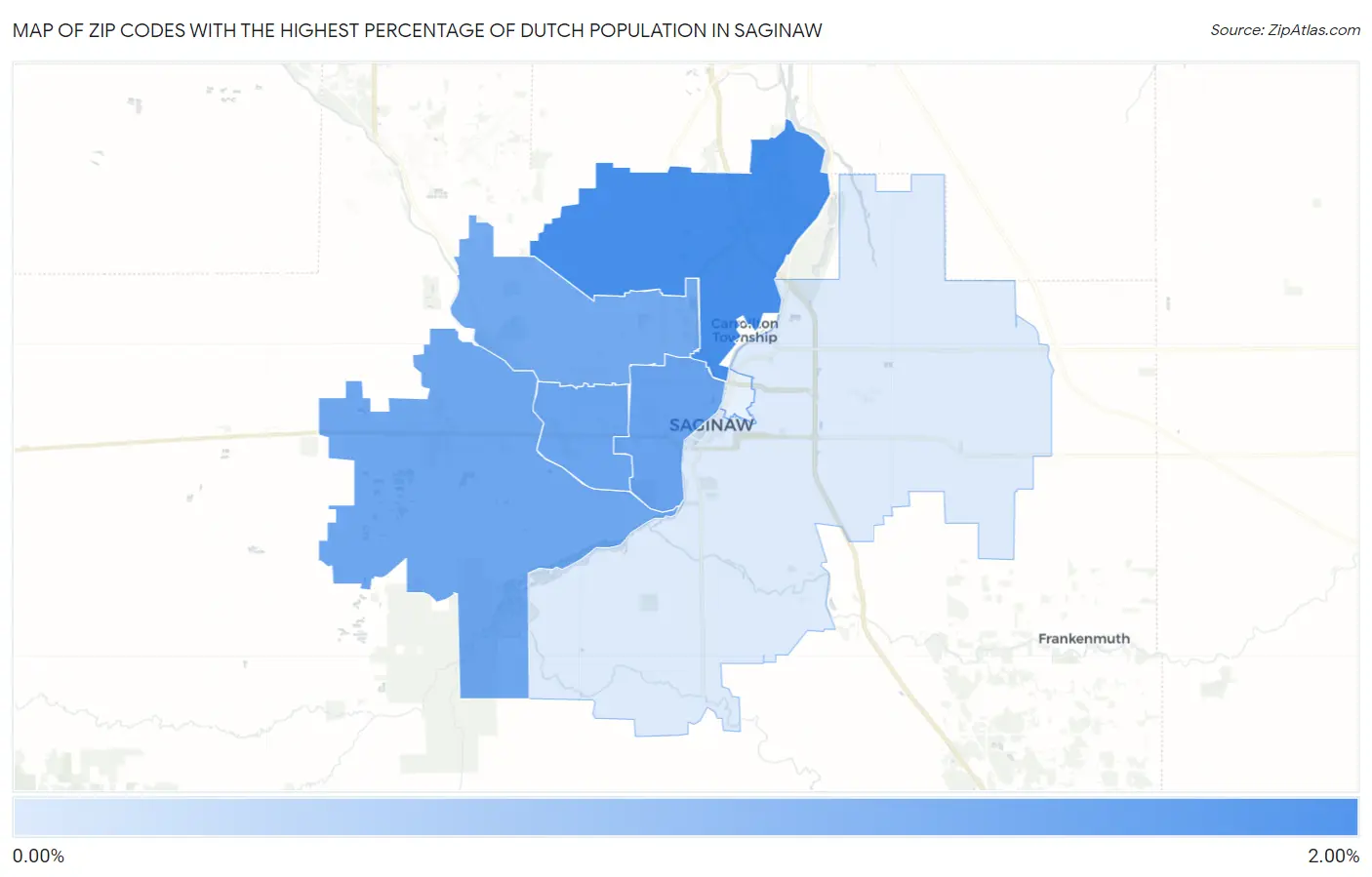 Zip Codes with the Highest Percentage of Dutch Population in Saginaw Map