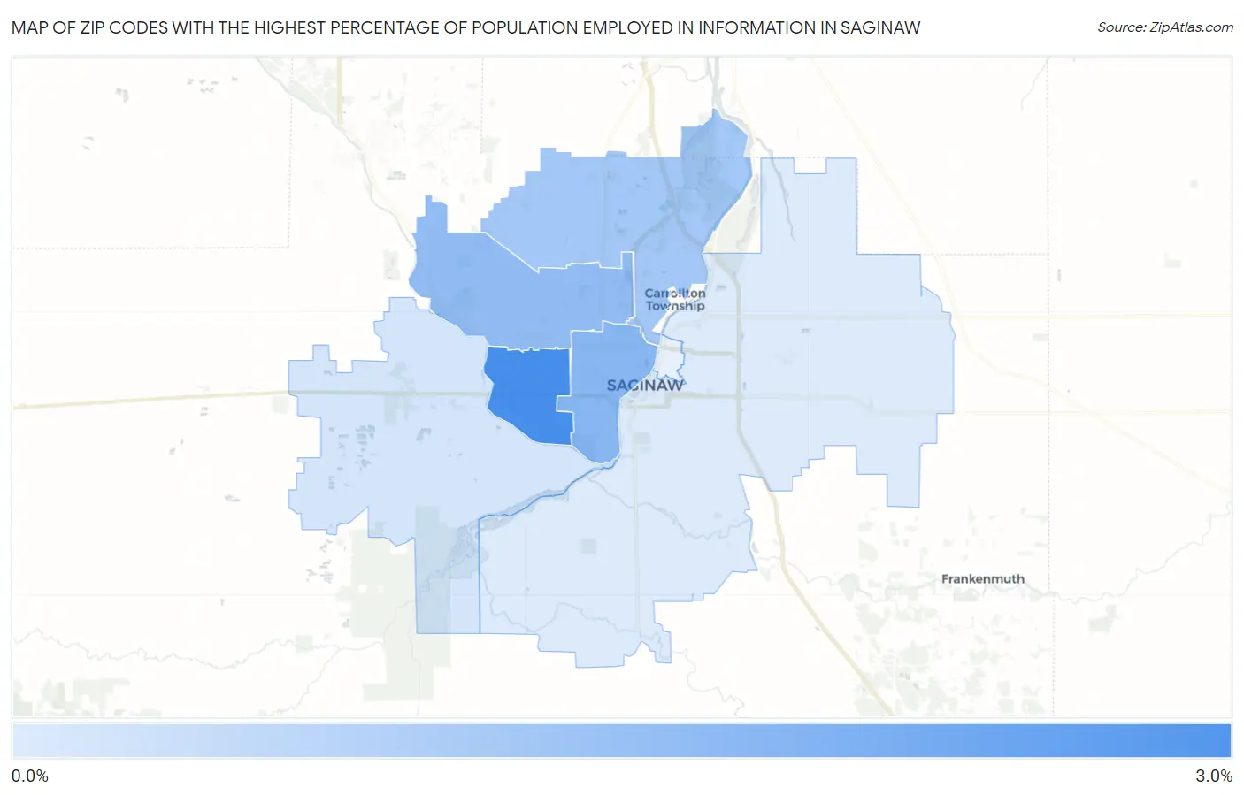 Zip Codes with the Highest Percentage of Population Employed in Information in Saginaw Map