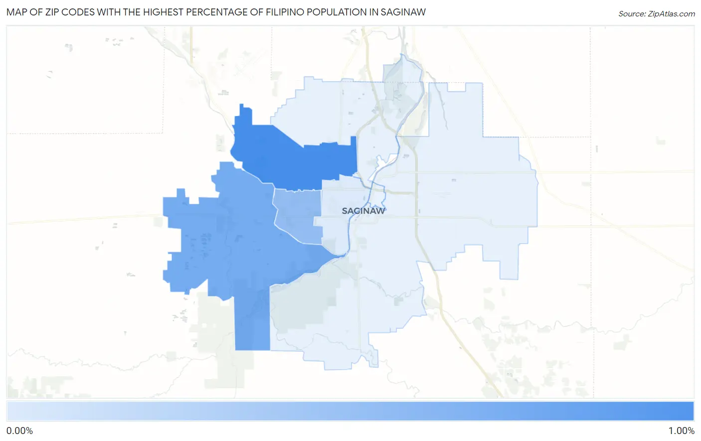 Zip Codes with the Highest Percentage of Filipino Population in Saginaw Map